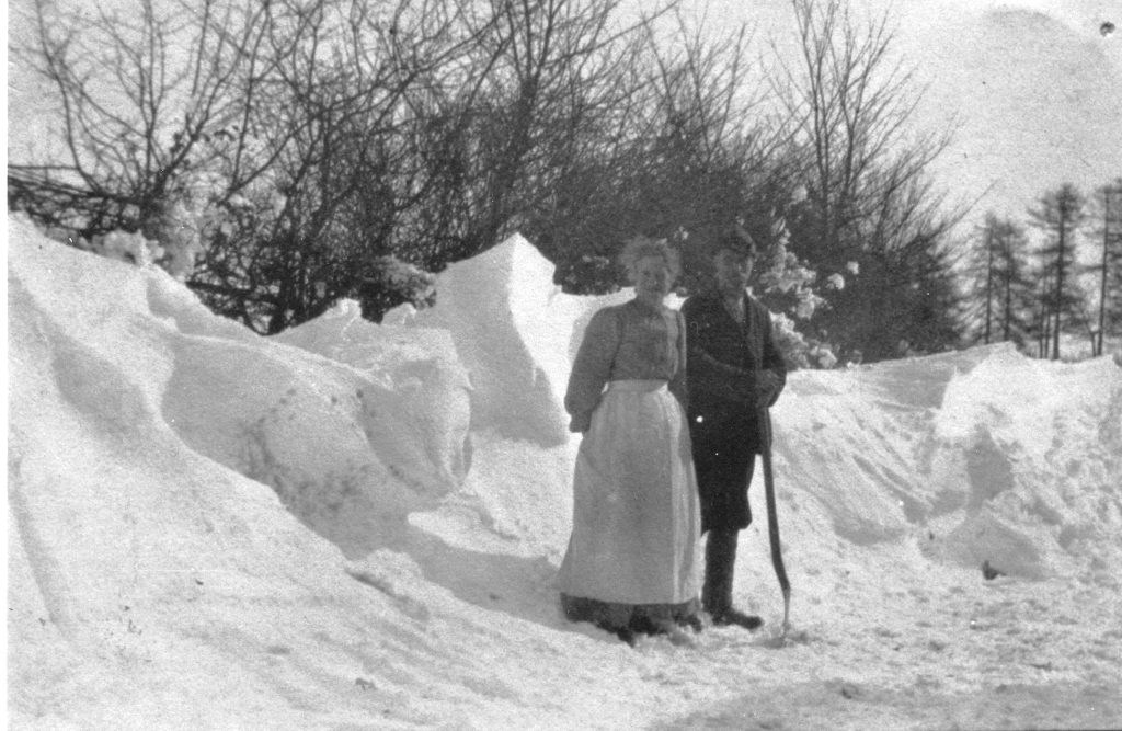 A person walking in the snow
